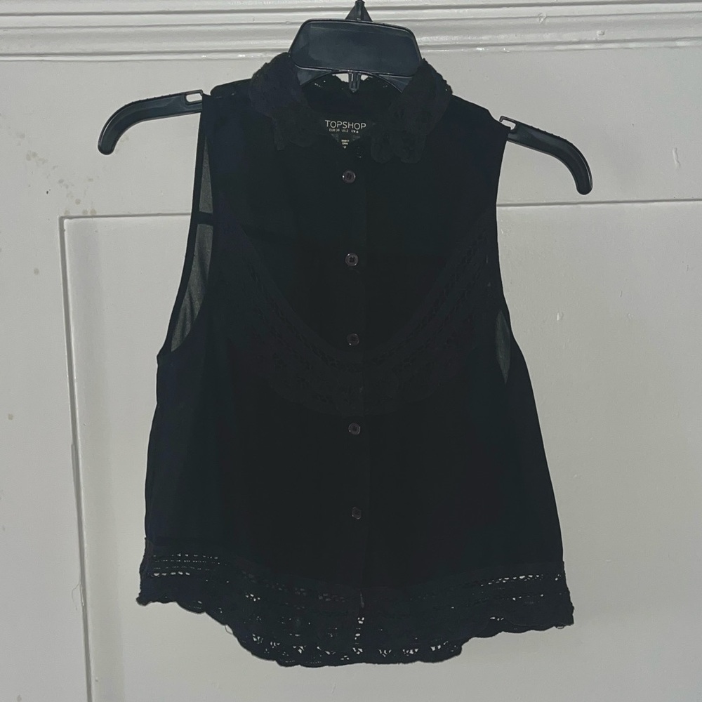 Topshop Black Sleeveless Lace Blouse